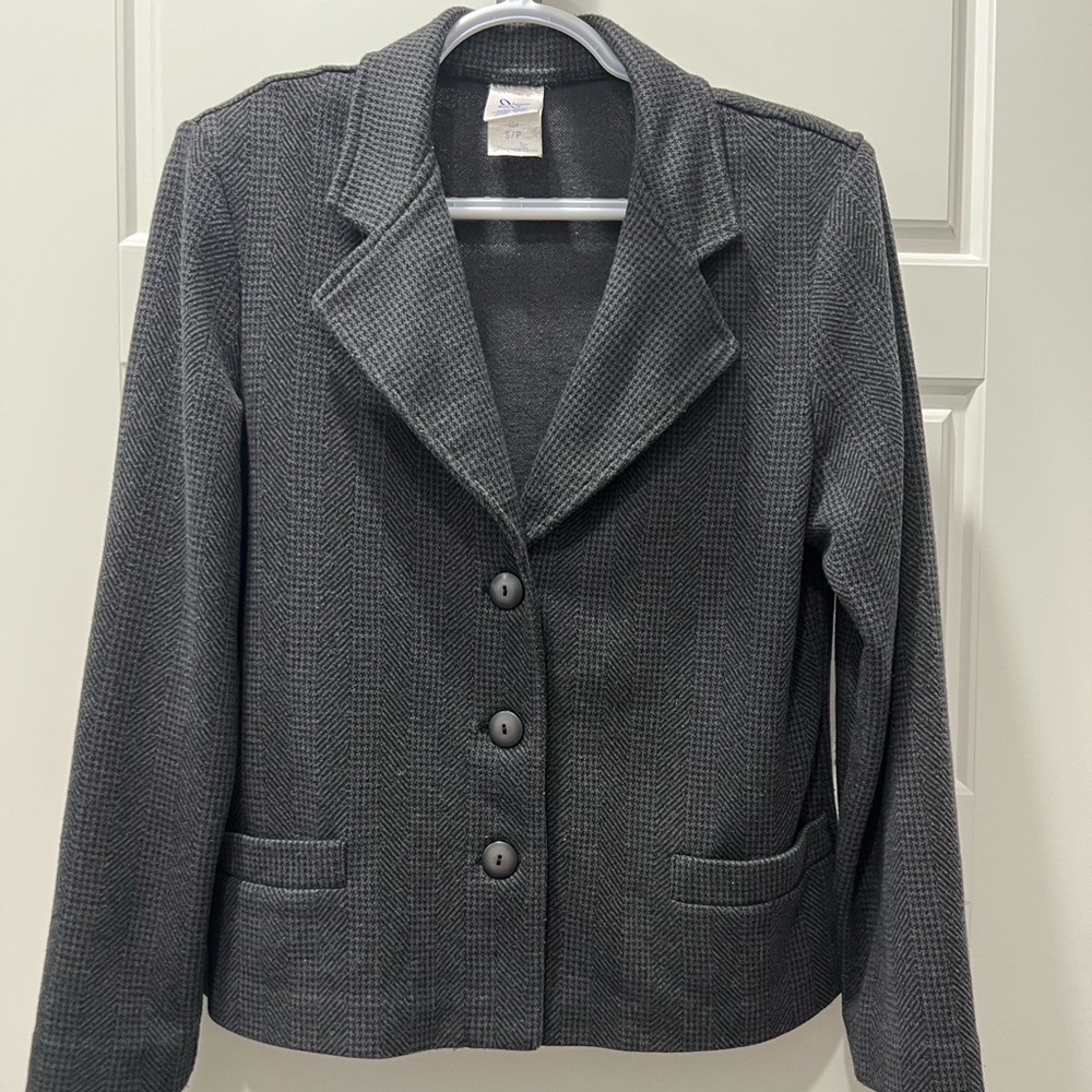 Weekenders Charcoal Gray Herringbone Knit Blazer